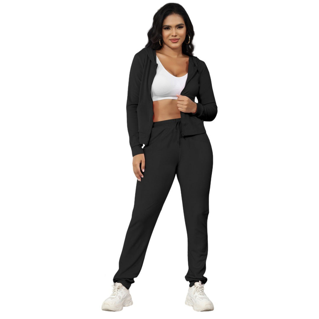 Women's Fashion Casual Sable Fur Hoodie Two-piece Suits