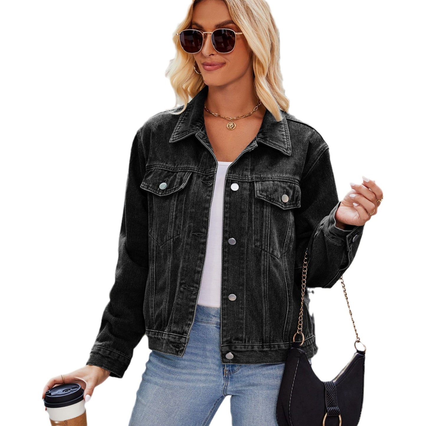 Women's Slouchy Innovative Washed Long-sleeved Denim Jackets