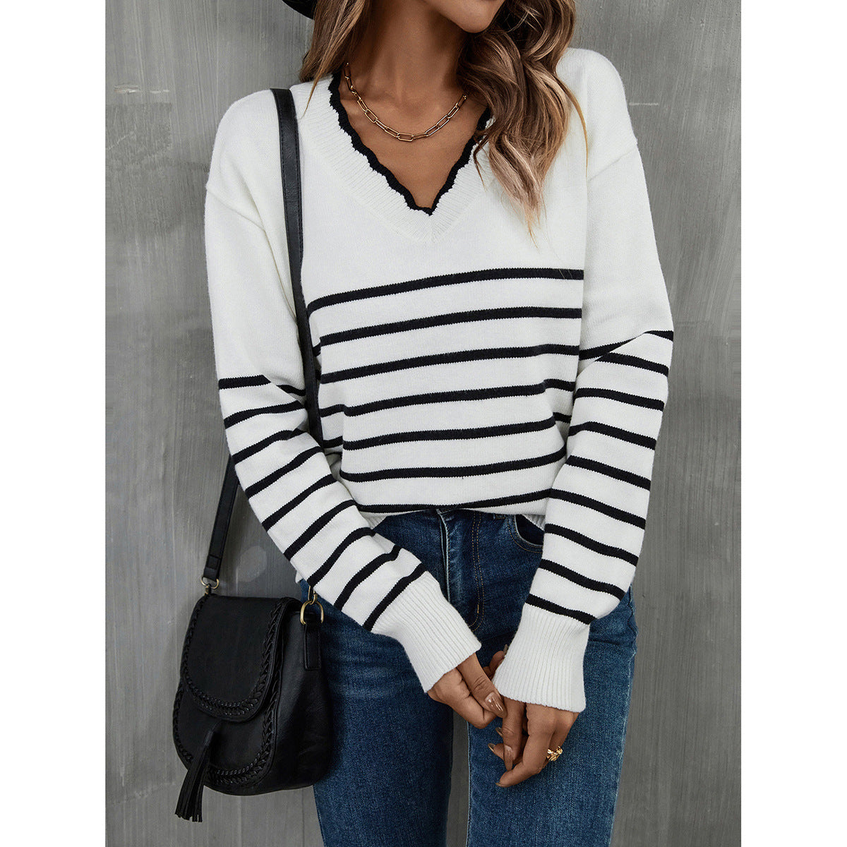 Women's Pullover Bottoming Shirt Striped For Sweaters