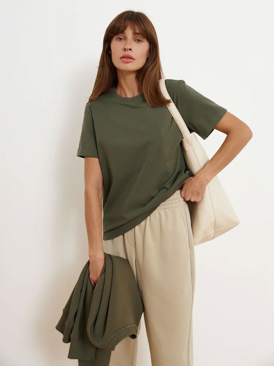 Women's Cotton Short-sleeved T-shirt Summer Fashion Home Versatile Round Neck Blouses