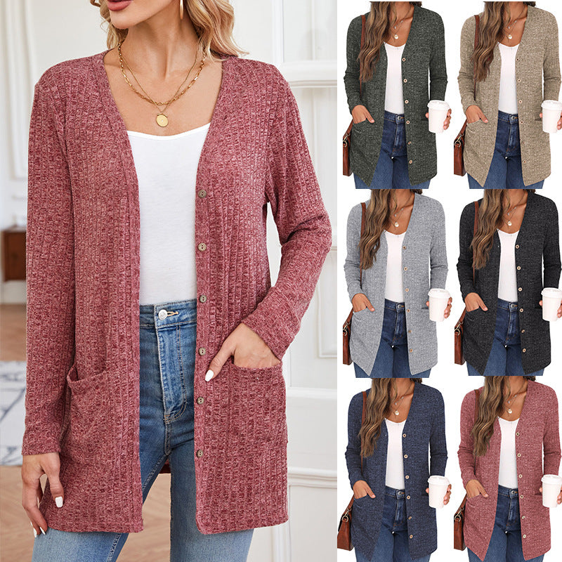 Women's Solid Color Loose Long Sleeves Pocket Women's Sweater