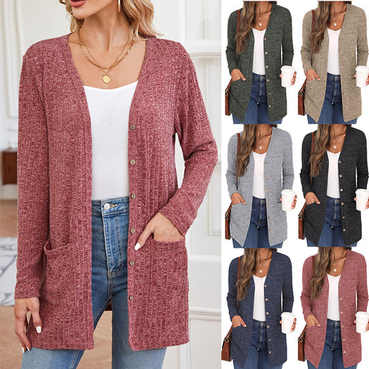 Women's Solid Color Loose Long Sleeves Pocket Women's Sweater
