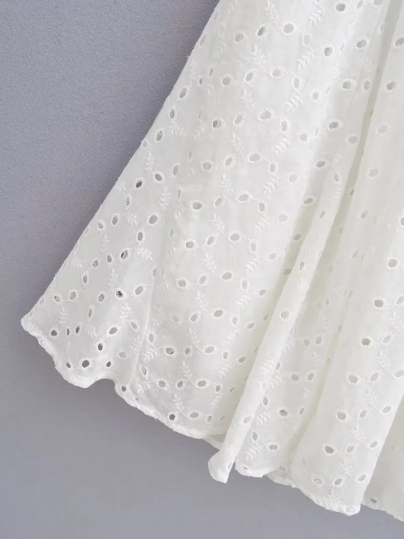 Women's Wear Autumn Hollow Embroidery Hanging Collar Dresses