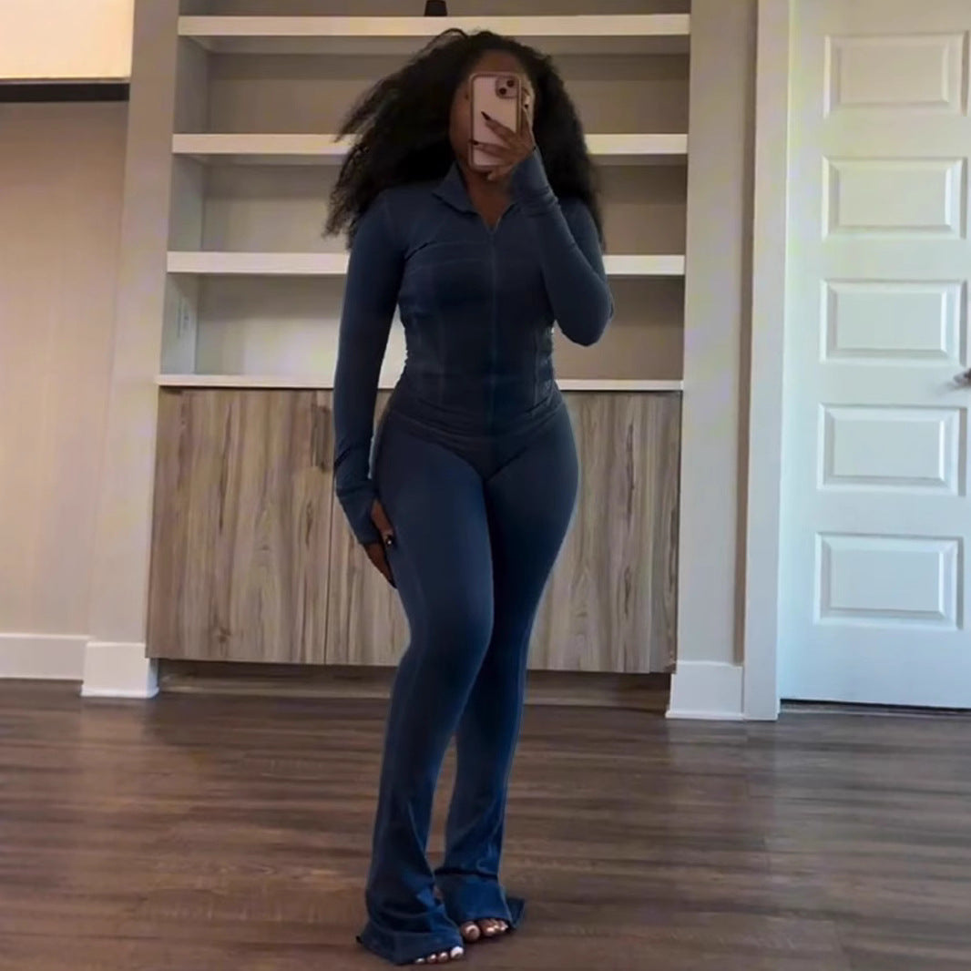 Women's Sports Leisure Sexy Tight Long-sleeved Horn Fashion Casual Suit