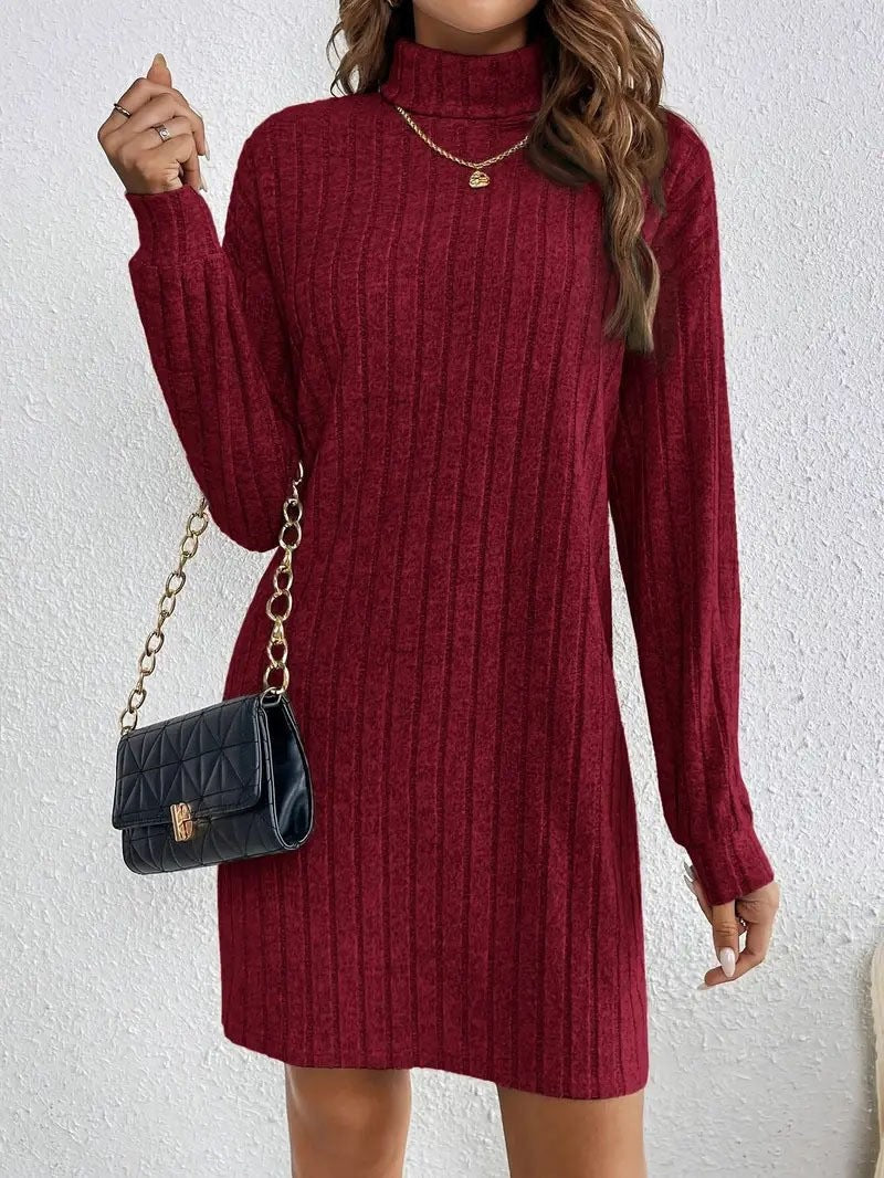 Women's Fashion Solid Color Turtleneck Long Sleeve Dress