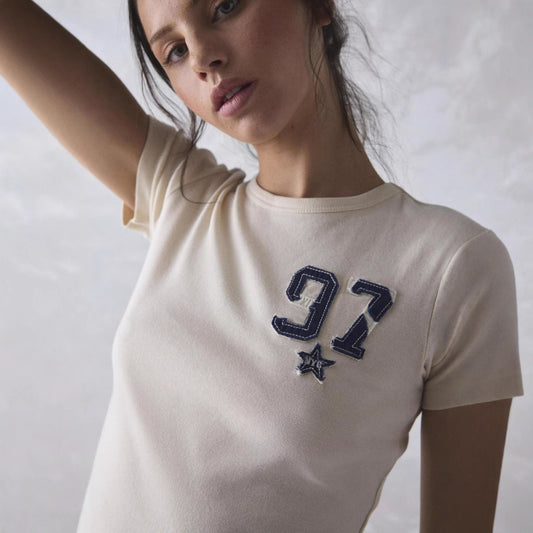 Women's Letters Blue Affixed Cloth Embroidered Summer Blouses