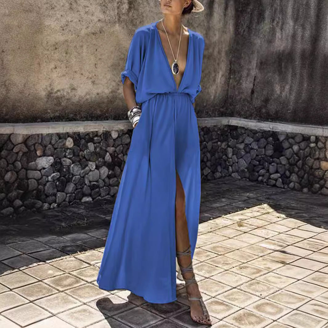 Split Sexy Waist Trimming Elastic Band Dress