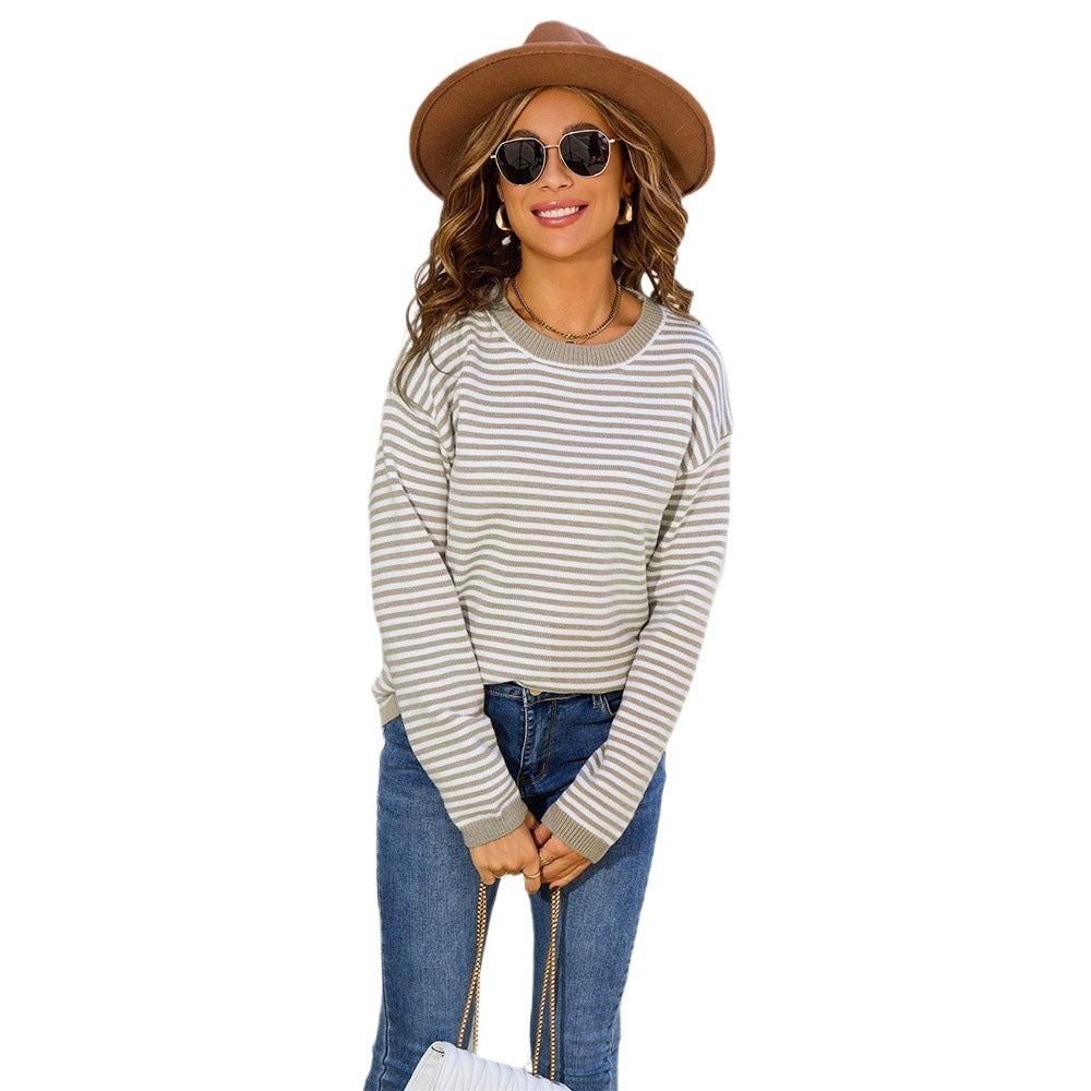 Women's Thin Casual Multicolor Striped Round Neck Women's Sweater