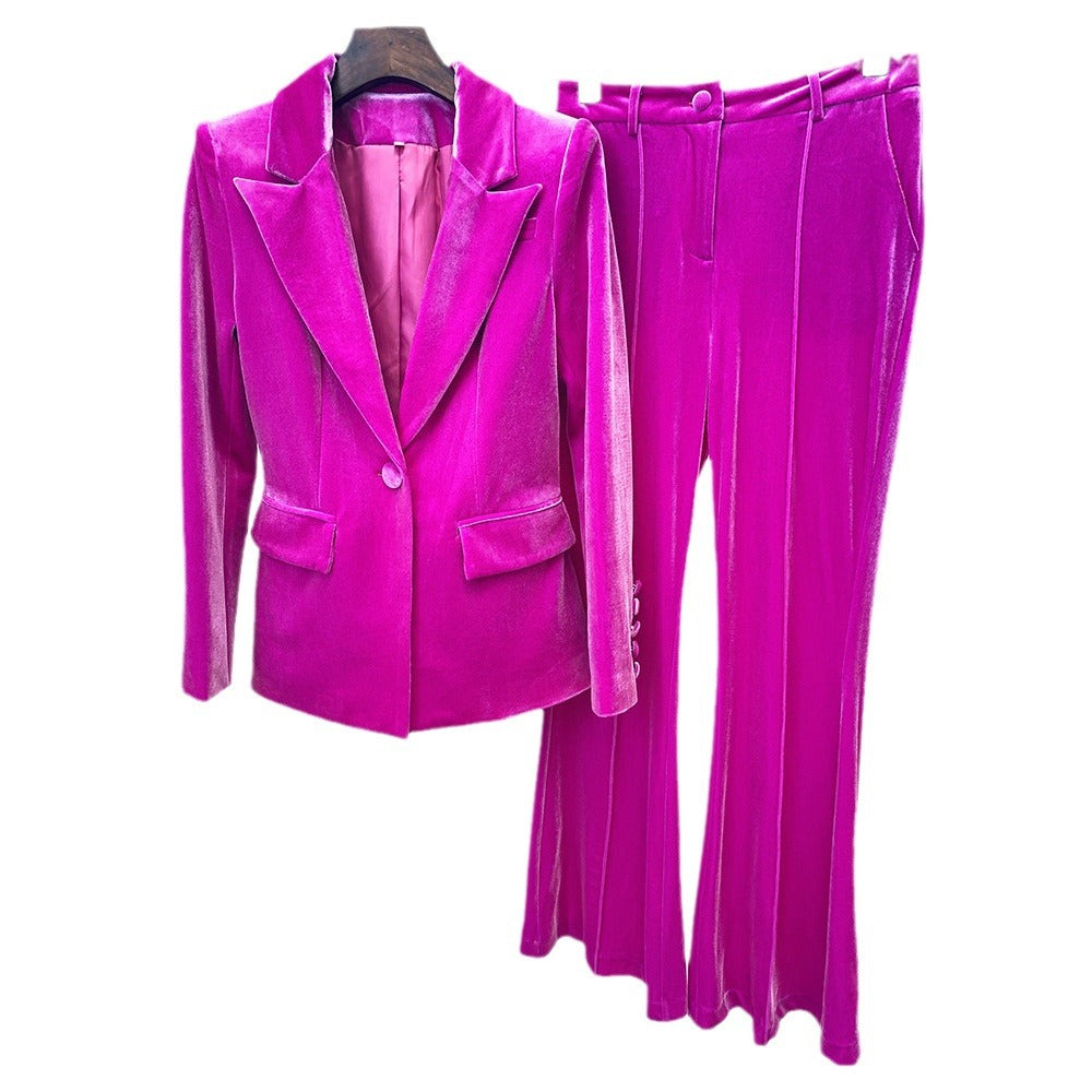 Women's Business One Button Bell-bottom Two-piece Set Pants