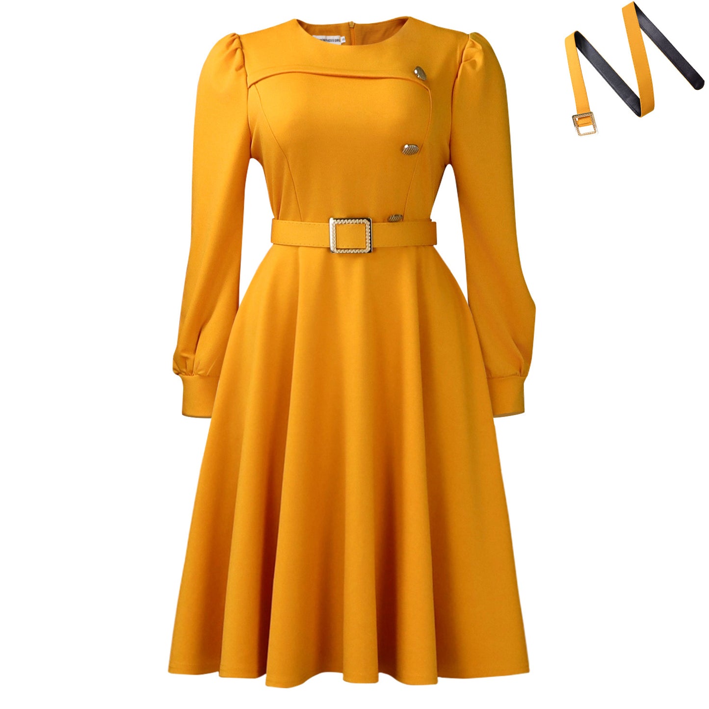 Neck Long Sleeve High Waist A- Line Elegant Party Solid Dress
