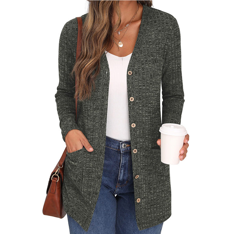 Women's Solid Color Loose Long Sleeves Pocket Women's Sweater