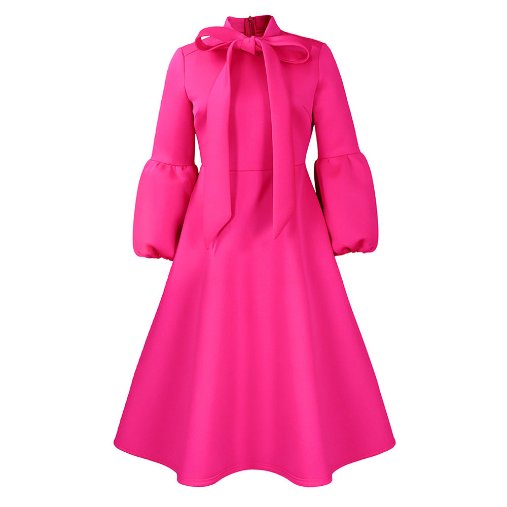 Women's Puff Sleeve Bow Large High Waist Skirts