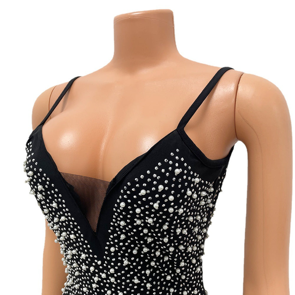Women's Fashion Sexy Nightclub Rhinestone Beaded Strap Dresses