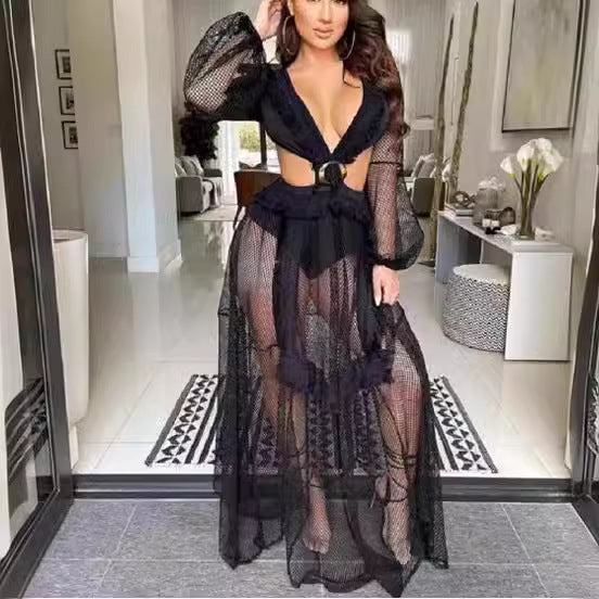 Fashion Sexy Lantern Long Sleeve Hole Skirts