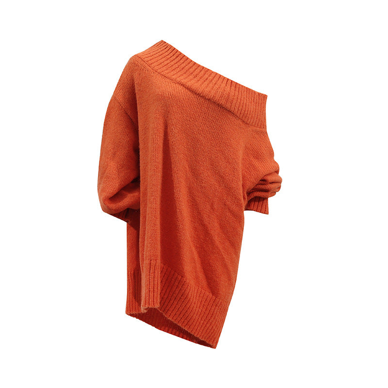 Women's Idle Style Loose Autumn Fashion Diagonal Sweaters