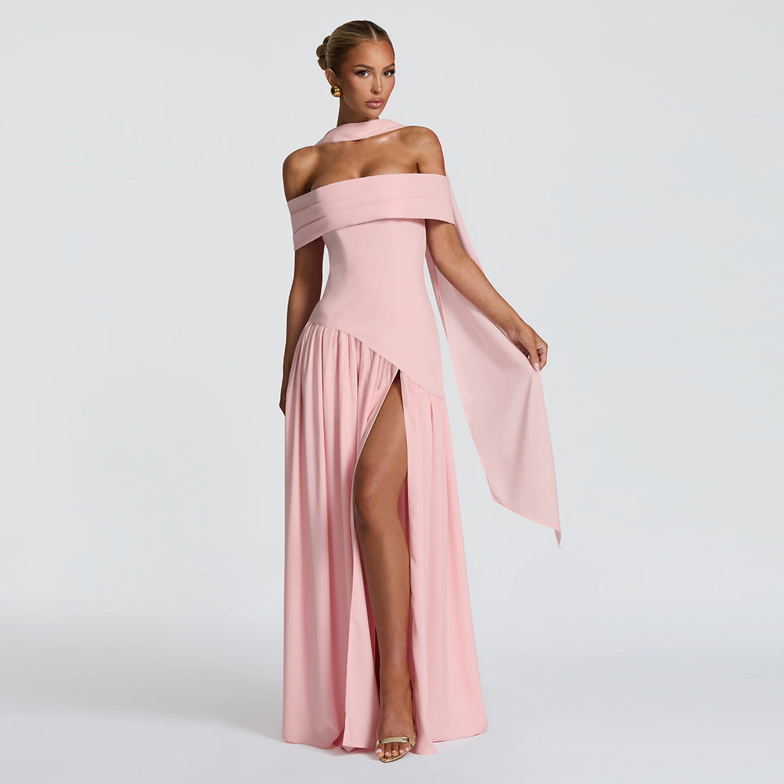 Women's Sexy Backless Slim Fit Solid Color Scarf Collar Dresses