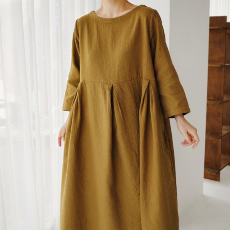 Women's Dress Fat Korean Style Cotton Linen Dresses