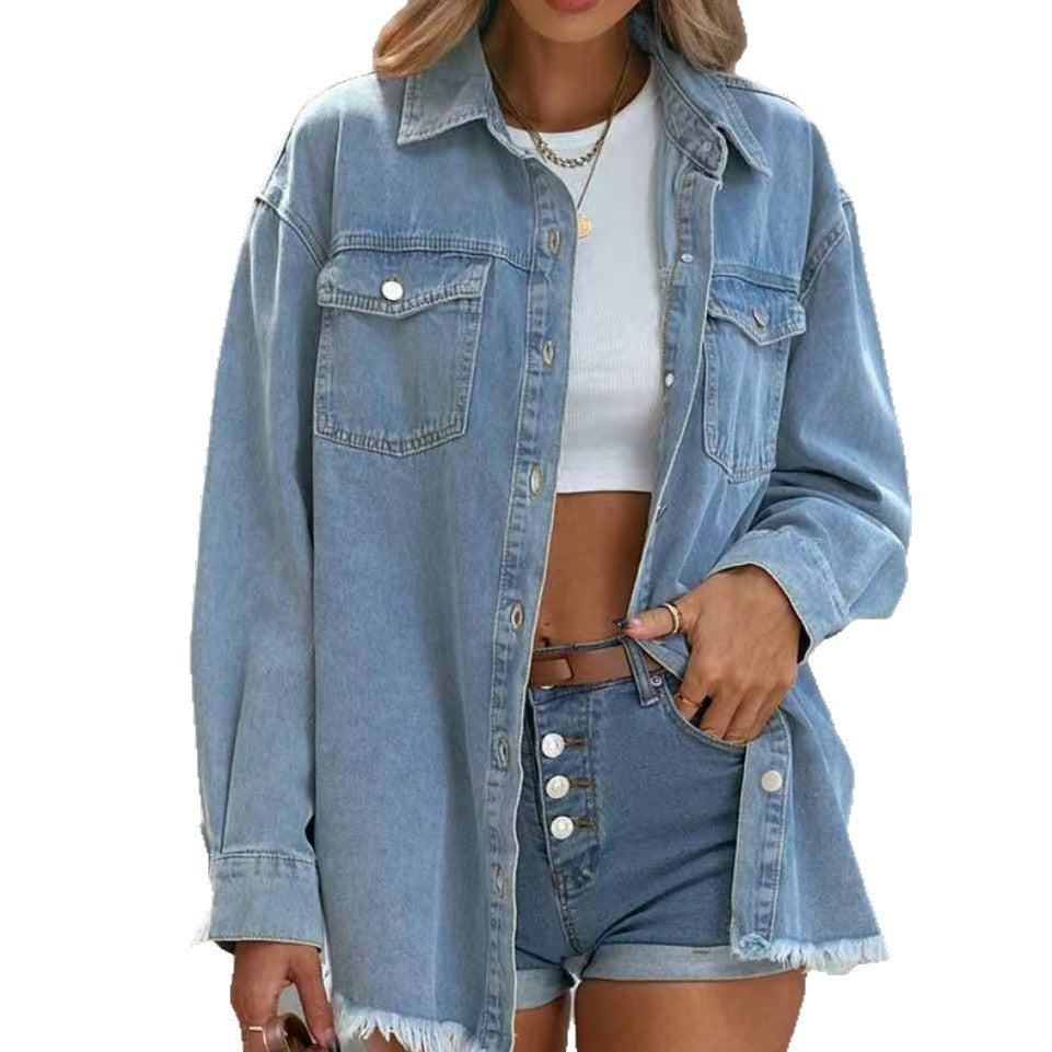 Denim Shirt Personalized Street Style Frayed Jackets