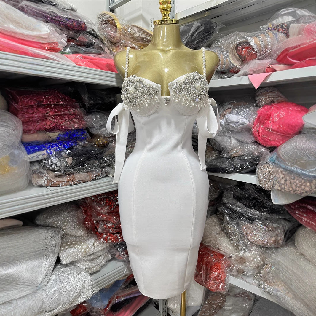 Bandage Dress Fashion Pearl Suspender Diamond Dresses