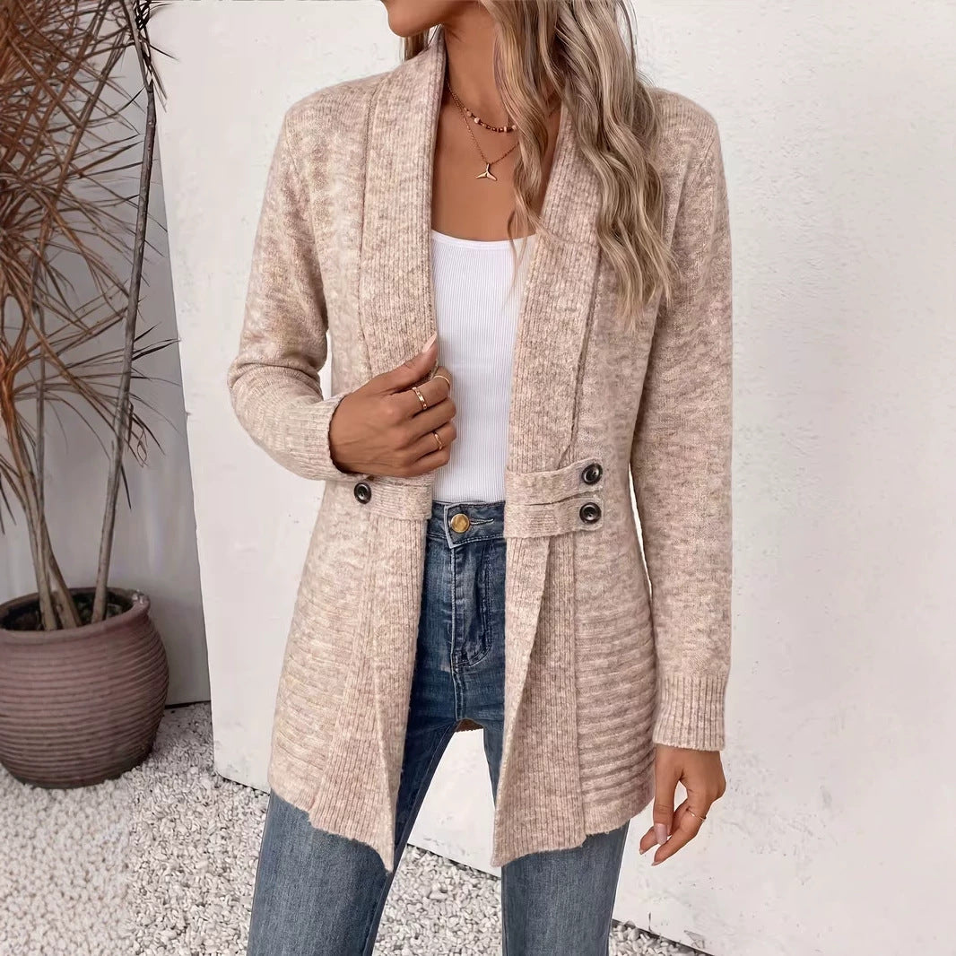 Women's Casual Double-breasted Decorative Band Idle Style Sweaters