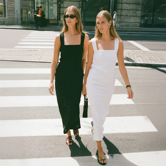 Simple Solid Color Square Collar Slip Dress Summer Dresses