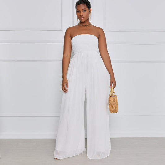Women's Blue Wide Leg Leisure Chiffon High Pants