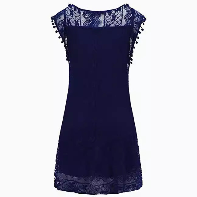 Women's Small Fuzzy Ball Edge Lace Stitching With Dress