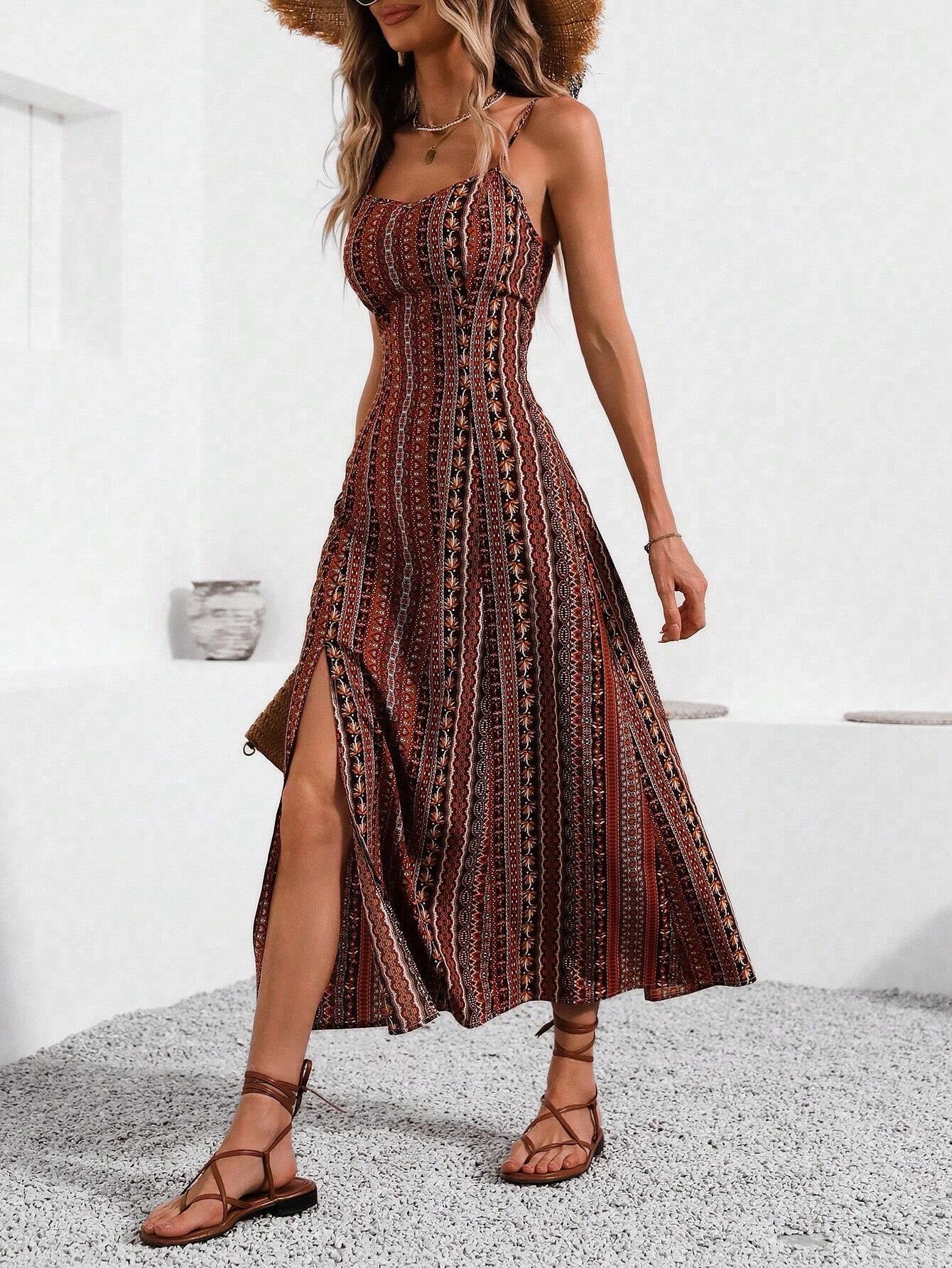 Women's Long Strap Slim Fit Slimming Slit Dress