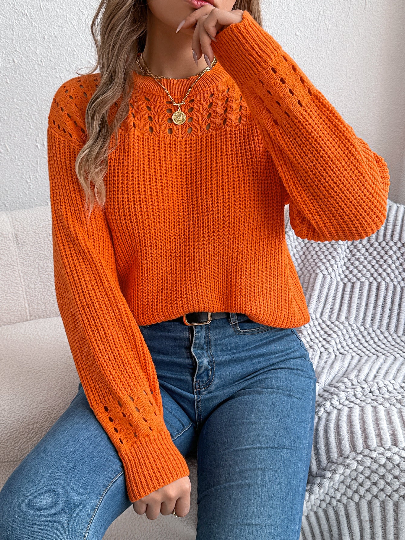 Women's Casual Solid Color Lantern Long Sleeve Sweater