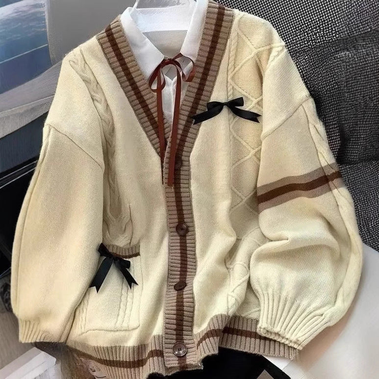 Women's Lazy Style Design Knitted Bow Twist Sweaters