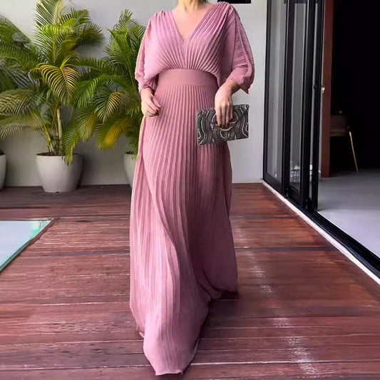 Autumn Solid Color Bat Sleeve High Dresses