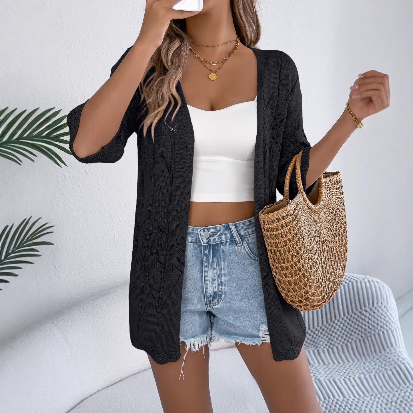 Women's Solid Color Short-sleeved Mid-length Clothes Sweaters
