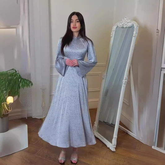 Gentle Satin Printed Lady Style Dress Dresses