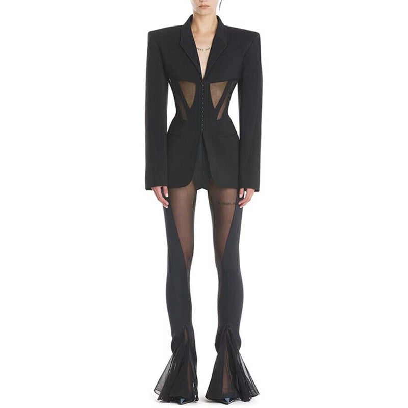 Mesh Slim Fit Patchwork Personality Stitching Suits