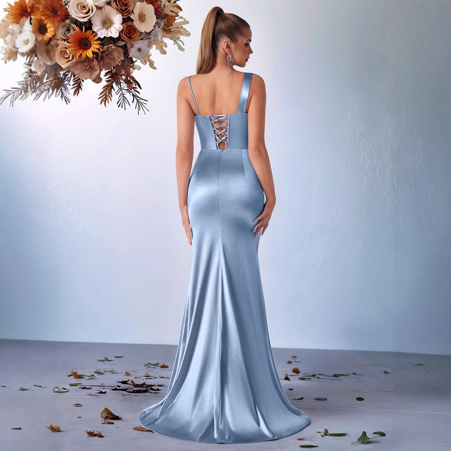 Women's Oblique Shoulder Strap Dress Elegant Long Dresses