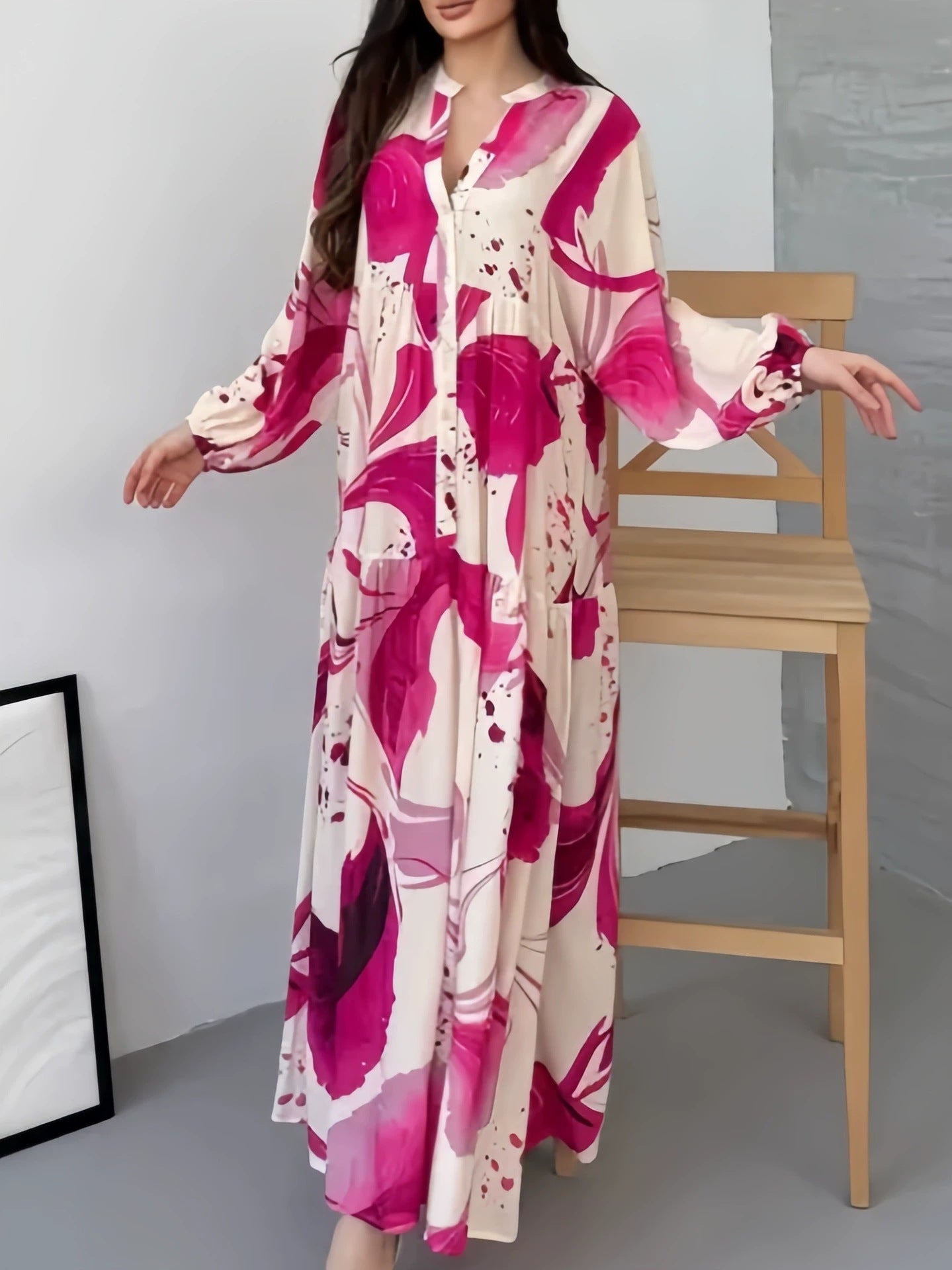 Printed Loose Casual Long Sleeves Temperament Dress