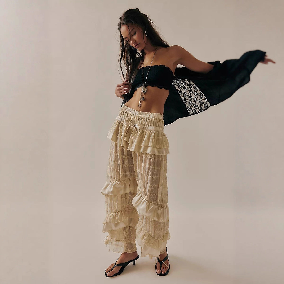 Lace Stitching Loose Trendy Hot Low Pants