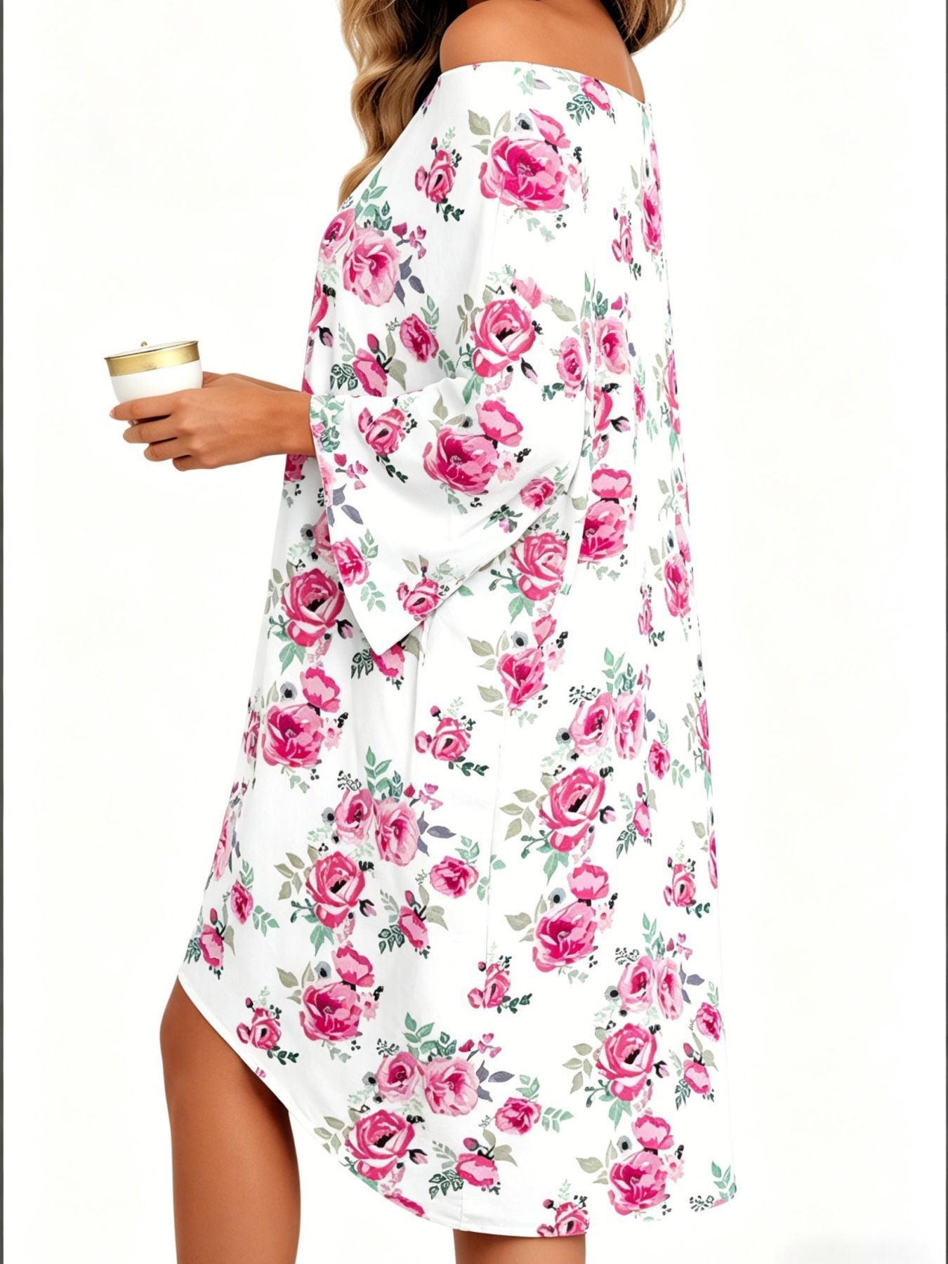 Classic Women's Printed Casual Nightgown Shawl Dress