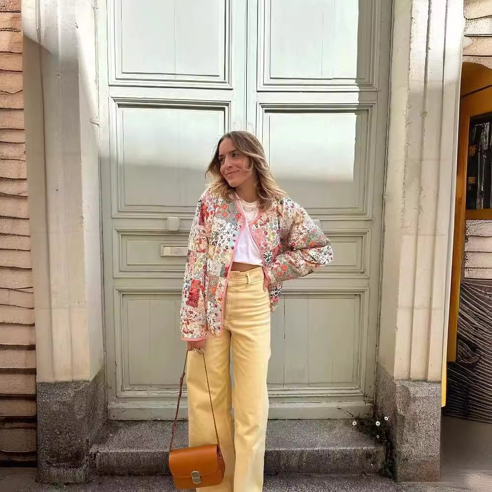 Women's Color Matching Printing Cotton Fashion Loose Jackets