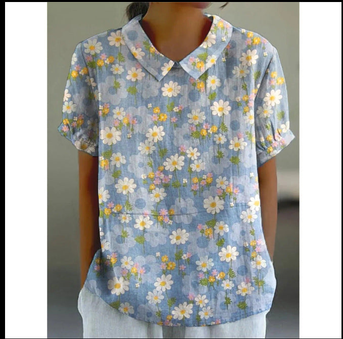 Women's Summer Loose Print Crew Neck Casual Blouses