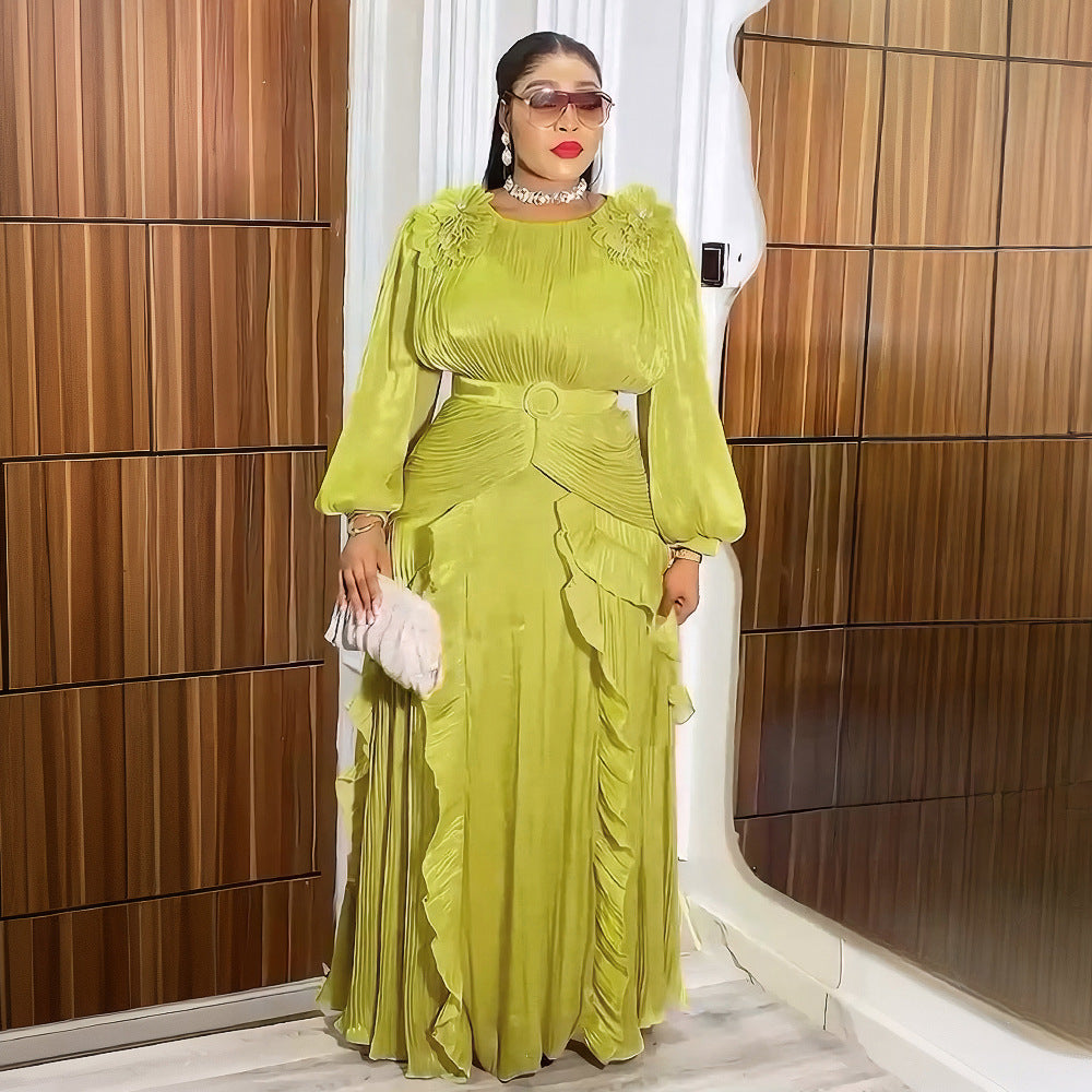 Women's Dignified Flowers Formal Dress African Pleated Plus Size