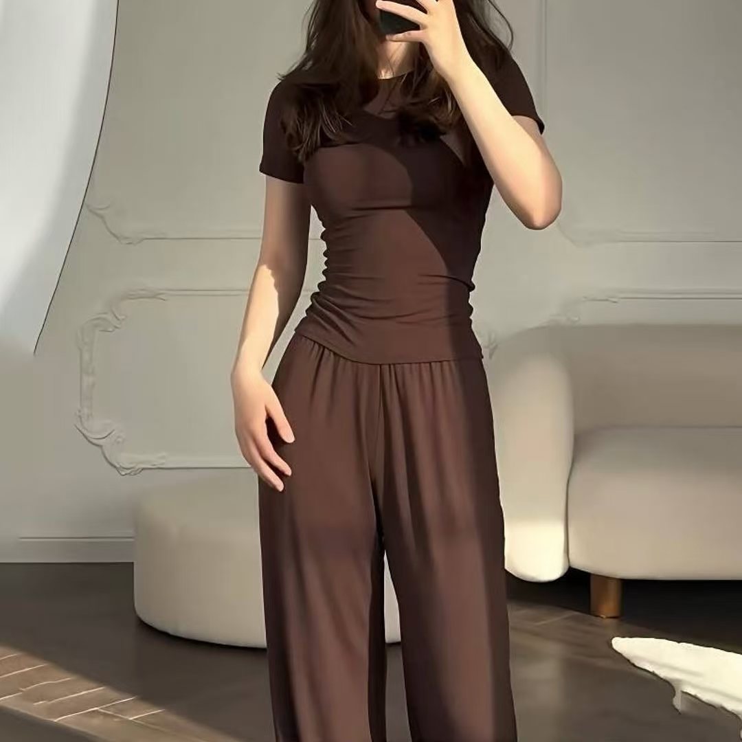 Women's Russian Knitting Short-sleeved T-shirt Trousers Two Suits