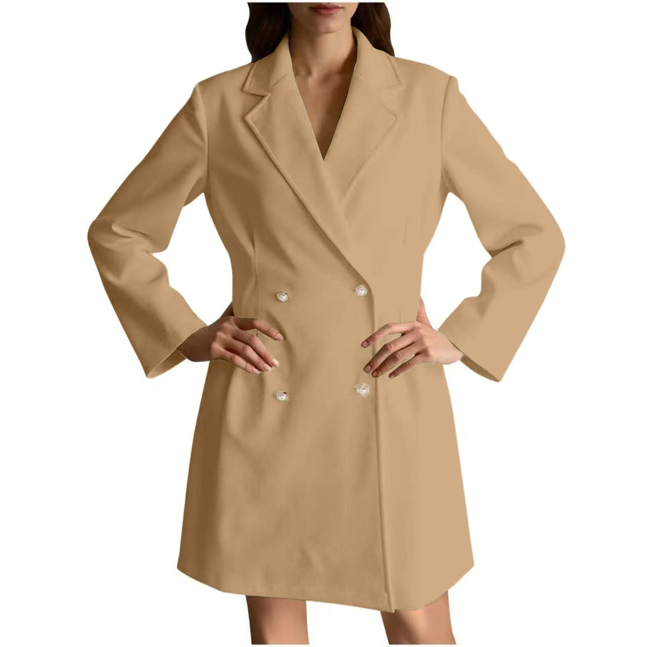 Style Pearl Fastener Decoration Solid Color Coats