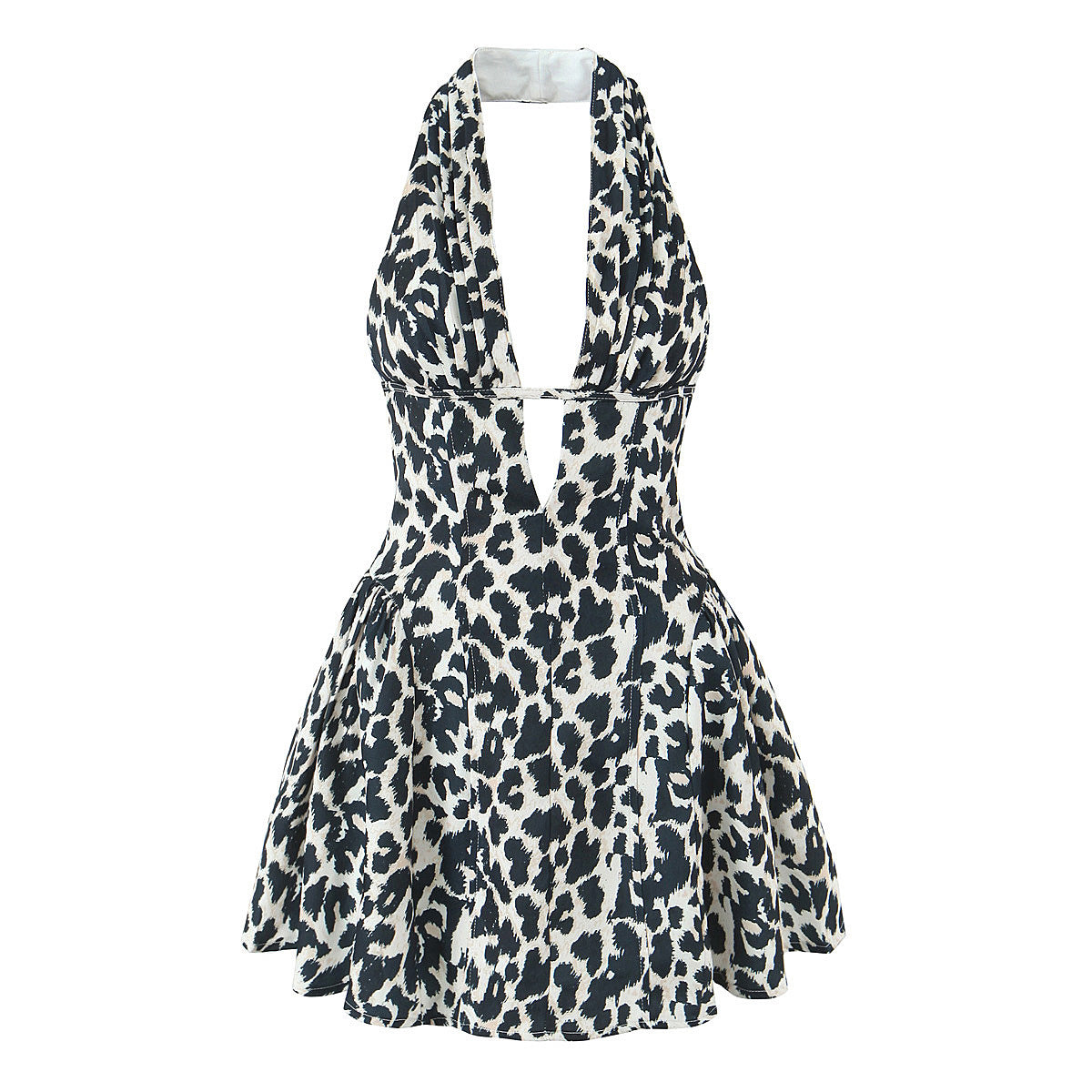 Women's Sexy Leopard Print Deep Backless Halter Dresses