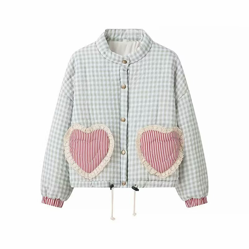 Spring Love Pocket Casual Loose Plaid Coats