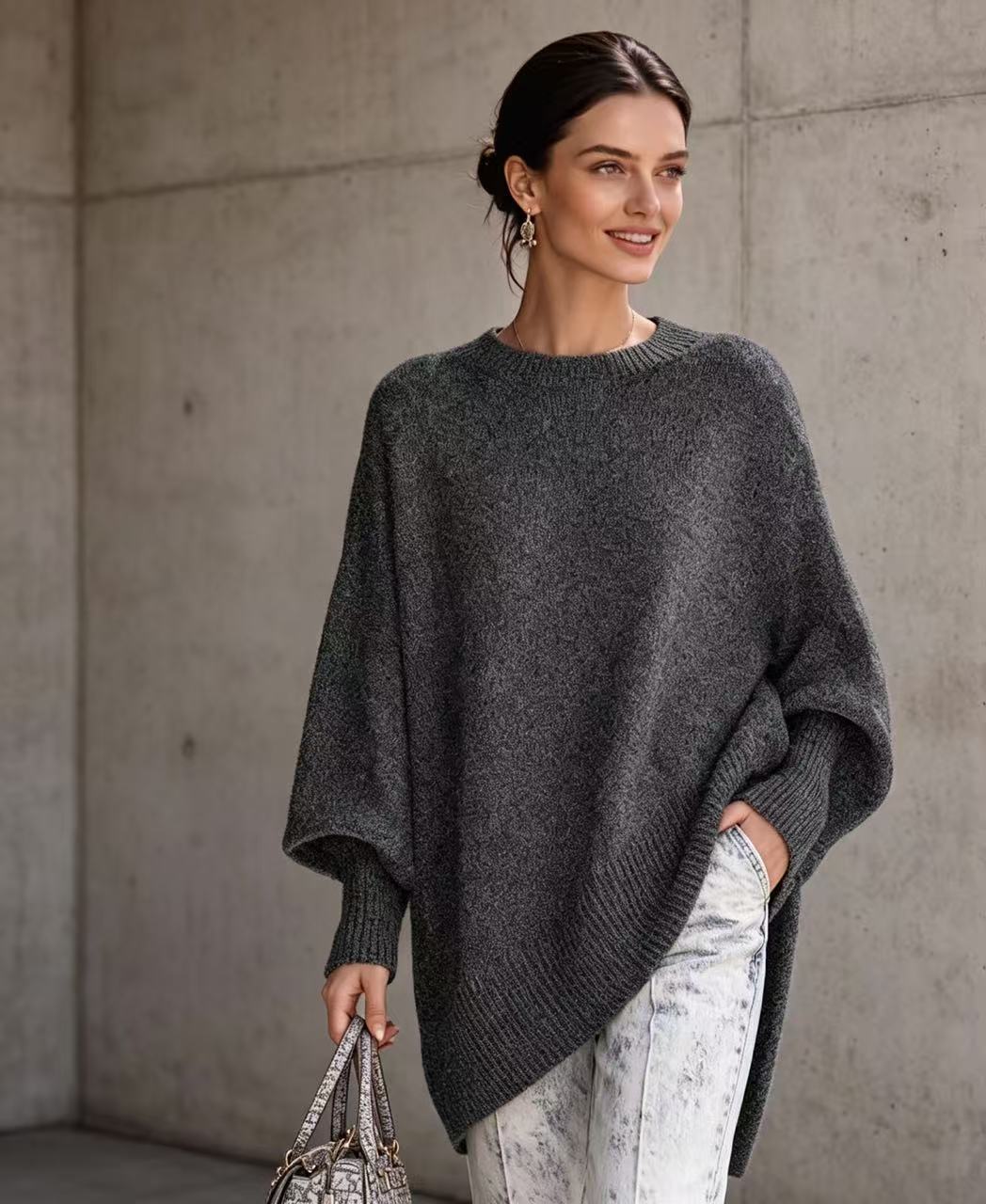 Women's Neck Pullover Loose Lazy Style Solid Women's Sweater