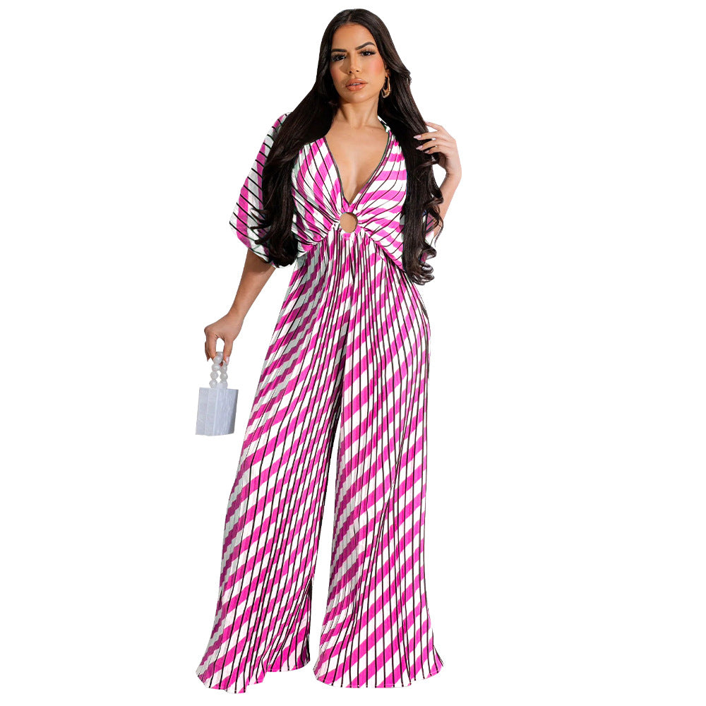 Women's Fashion Wear Pleated Printed Casual Jumpsuits