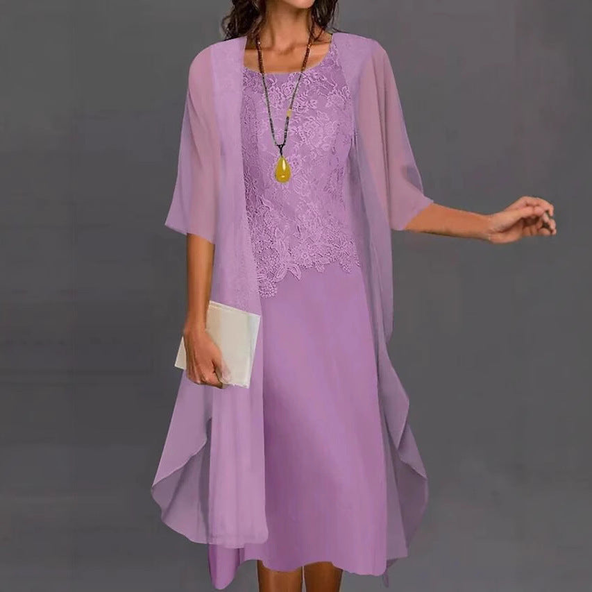 Women's Chiffon Solid Color Lace Sleeveless Long Jumper Dress Dresses