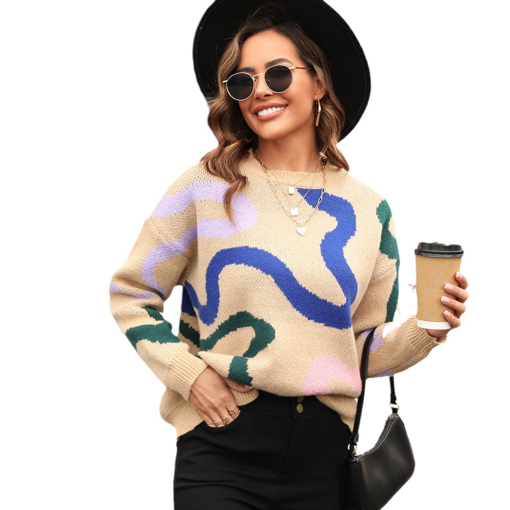 Fashion Round Neck Geometric Figure Loose Sweaters