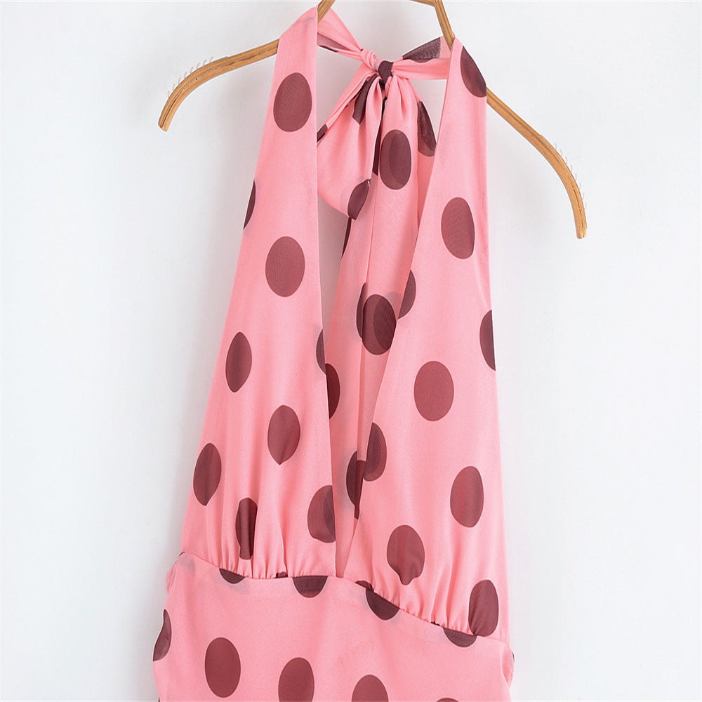 Women's Summer Casual Polka Dot Backless Halter Dresses